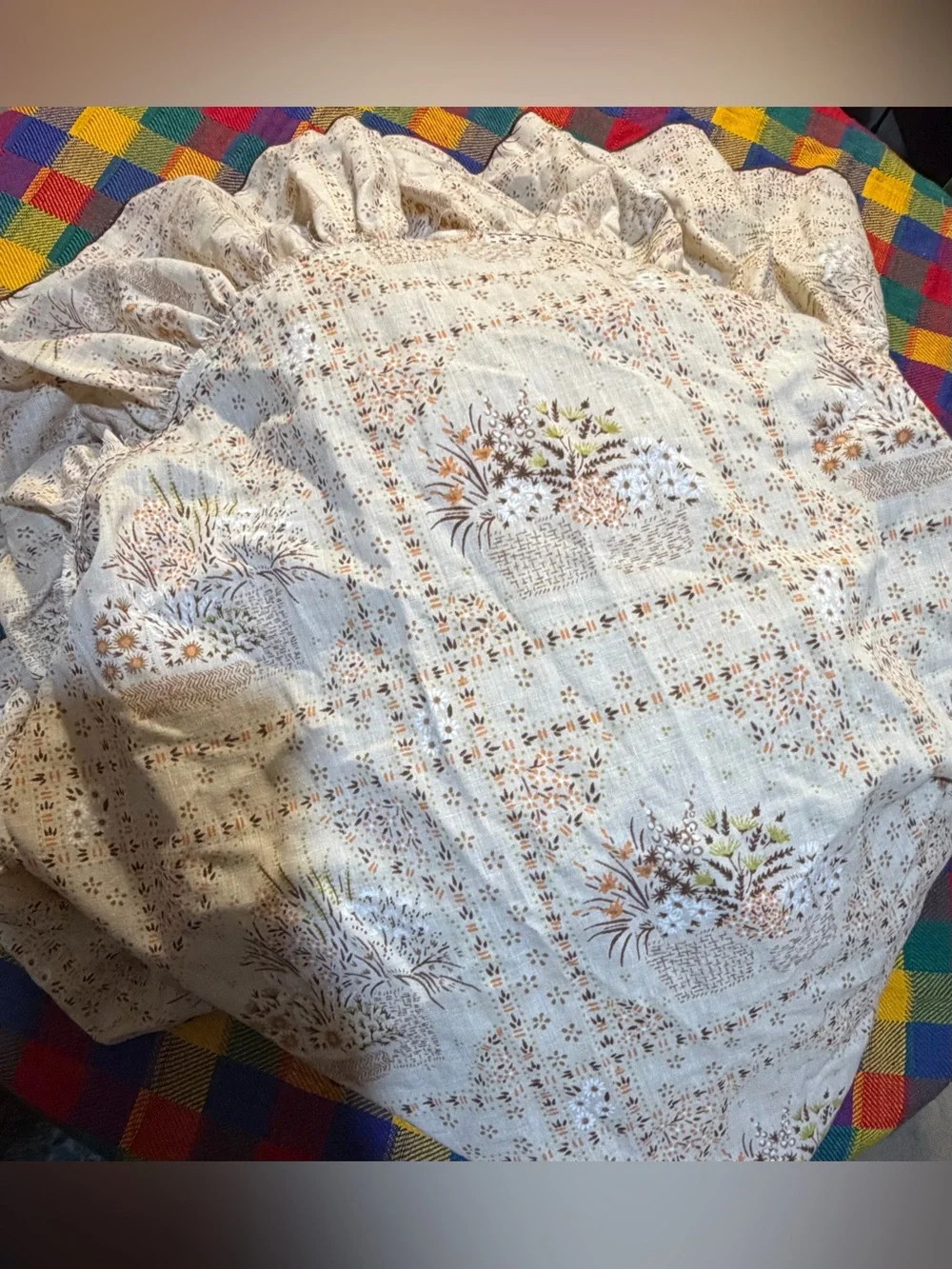 Vintage Prairie Floral Basket Pattern Tablecloth No Issues